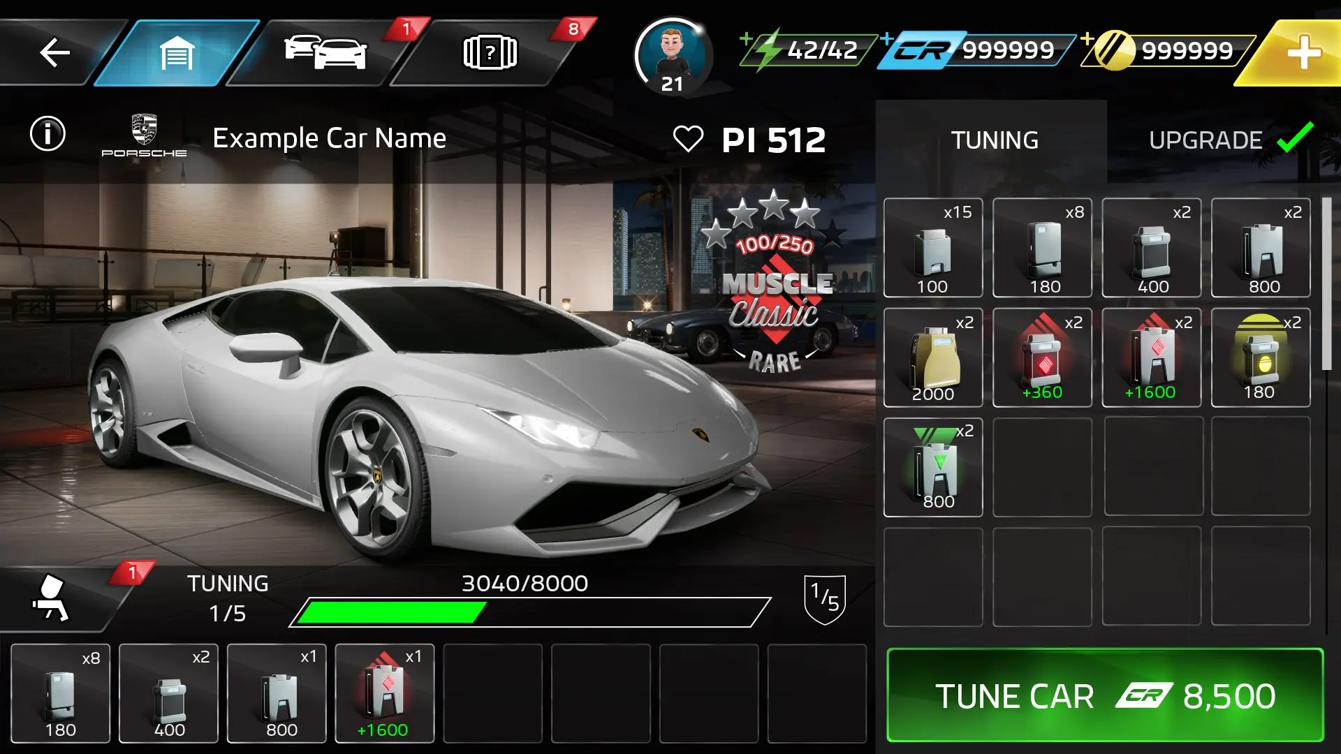 Garage management — collection view with upgrade pathways