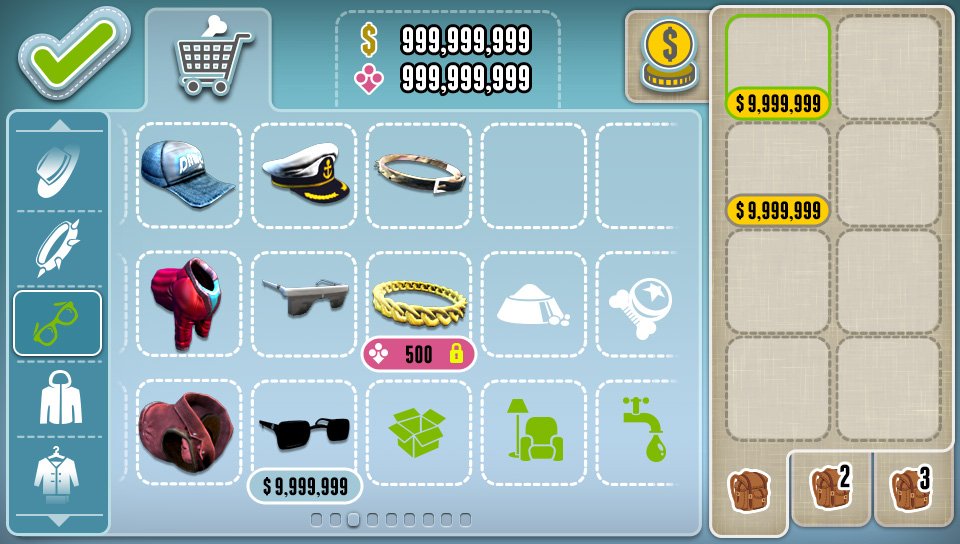 Shop browse screen with category tabs, item grid and backpack inventory