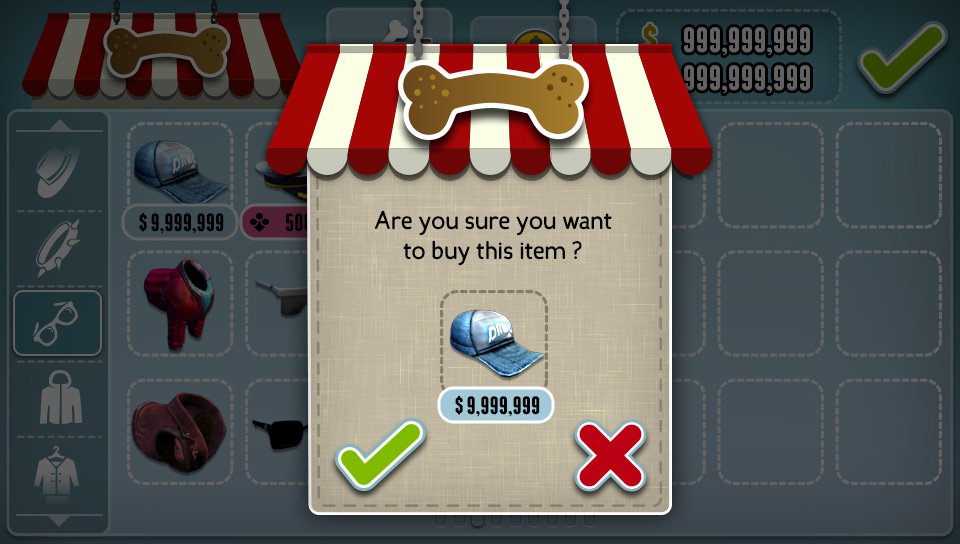 Purchase confirmation popup under the shop's striped bone awning