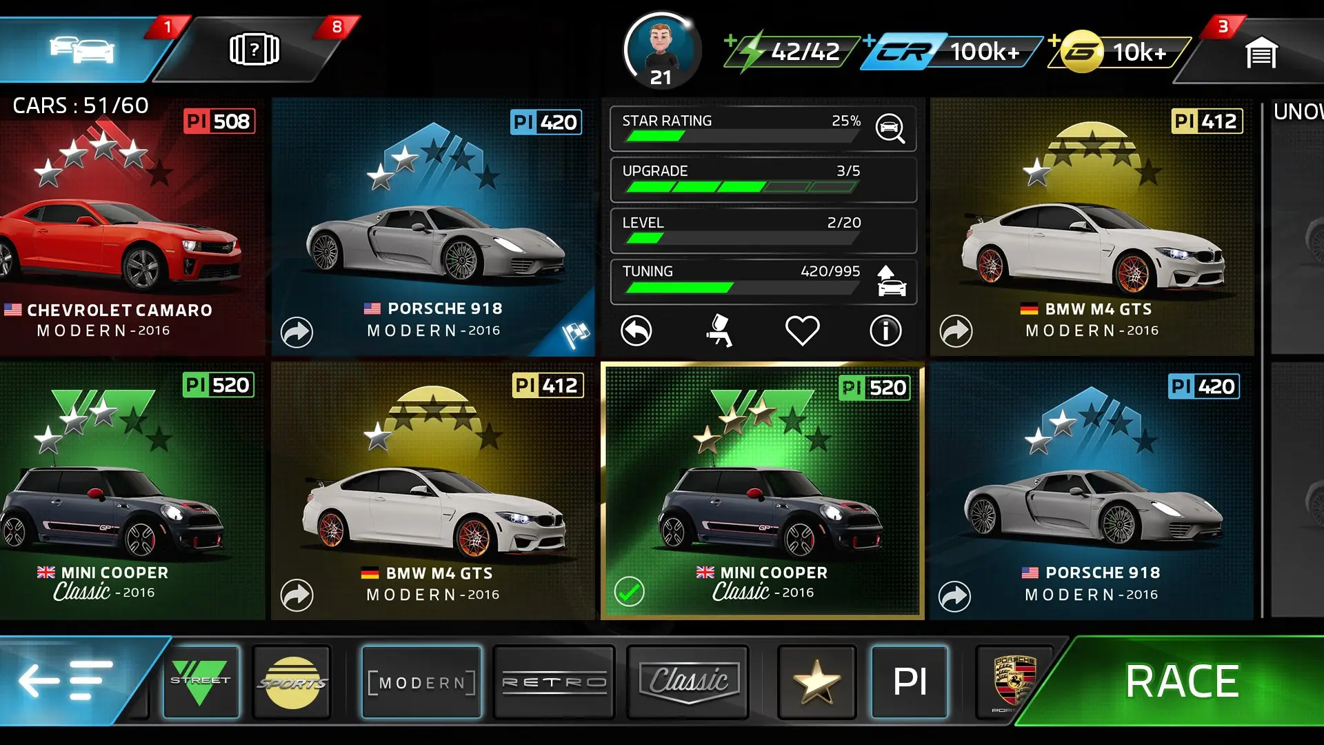 Car selection screen — intuitive filtering and visual progression