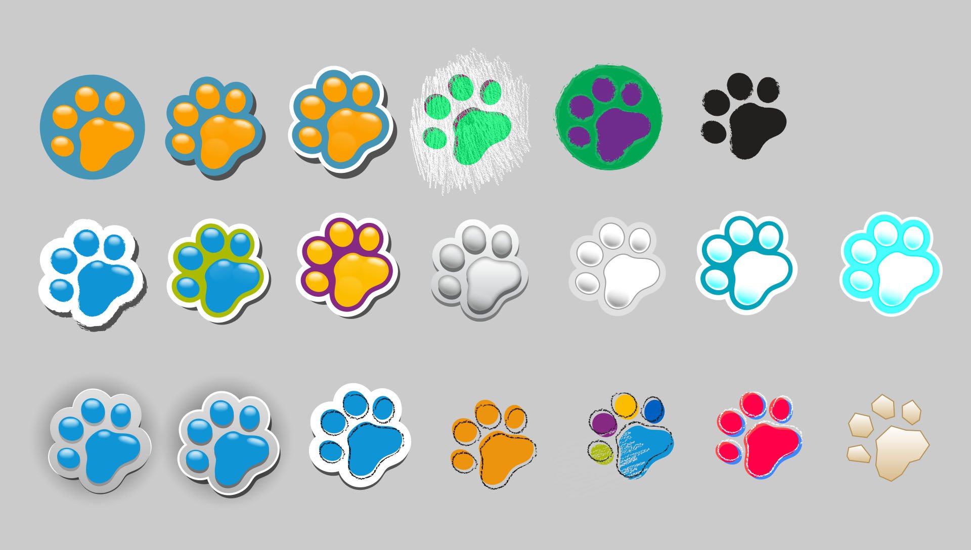 Work in progress paw icon explorations, sticker, chalk and glass treatments