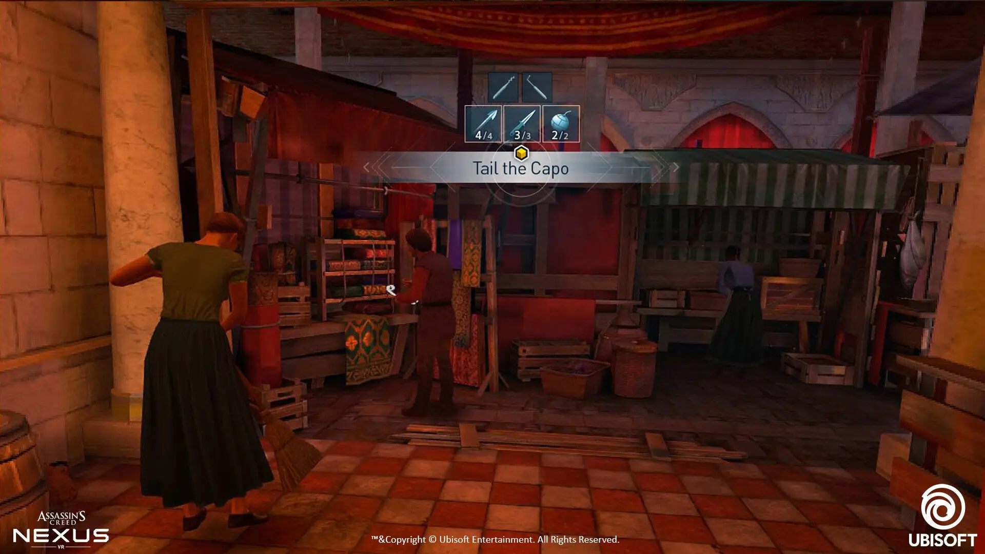 Diegetic objective banner floating in world space: Tail the Capo