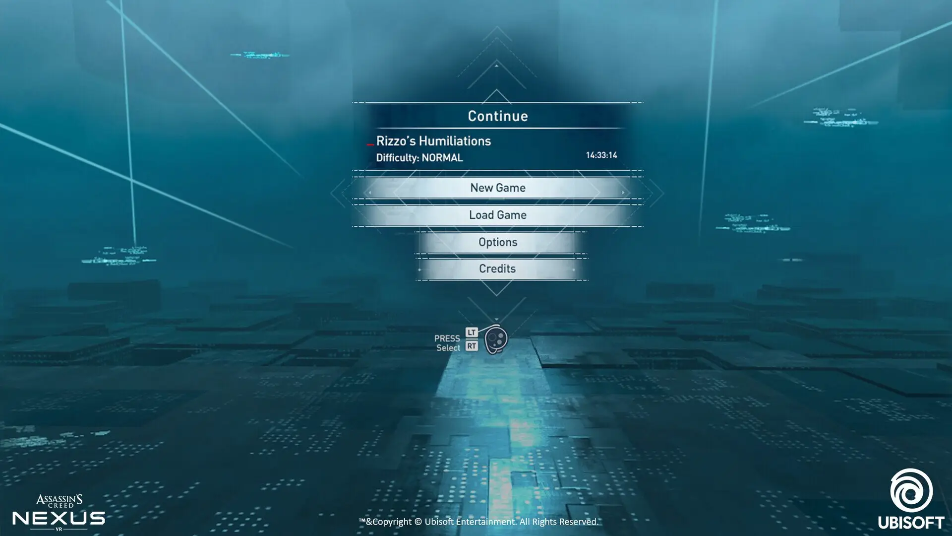 Main menu in the Animus space, floating over the memory grid