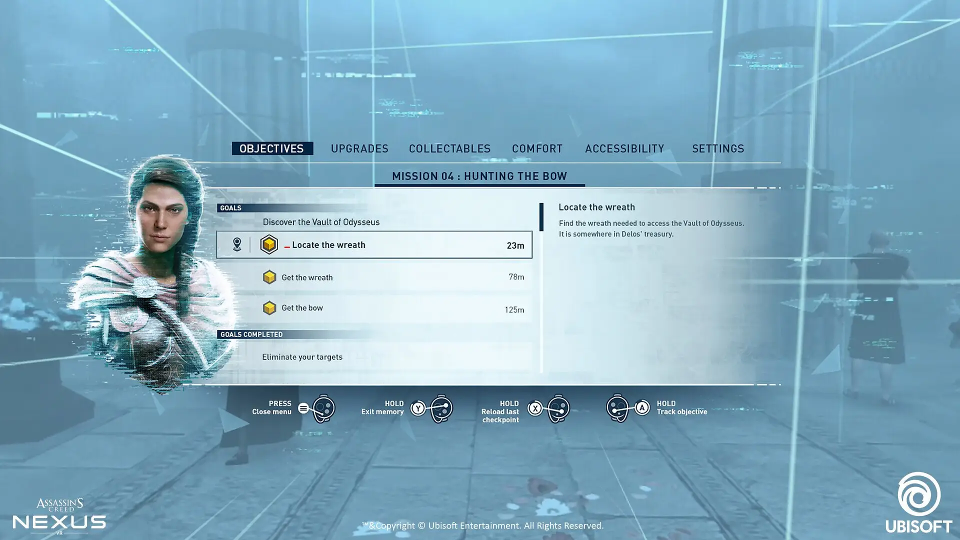 Objectives menu: Comfort and Accessibility as top-level tabs